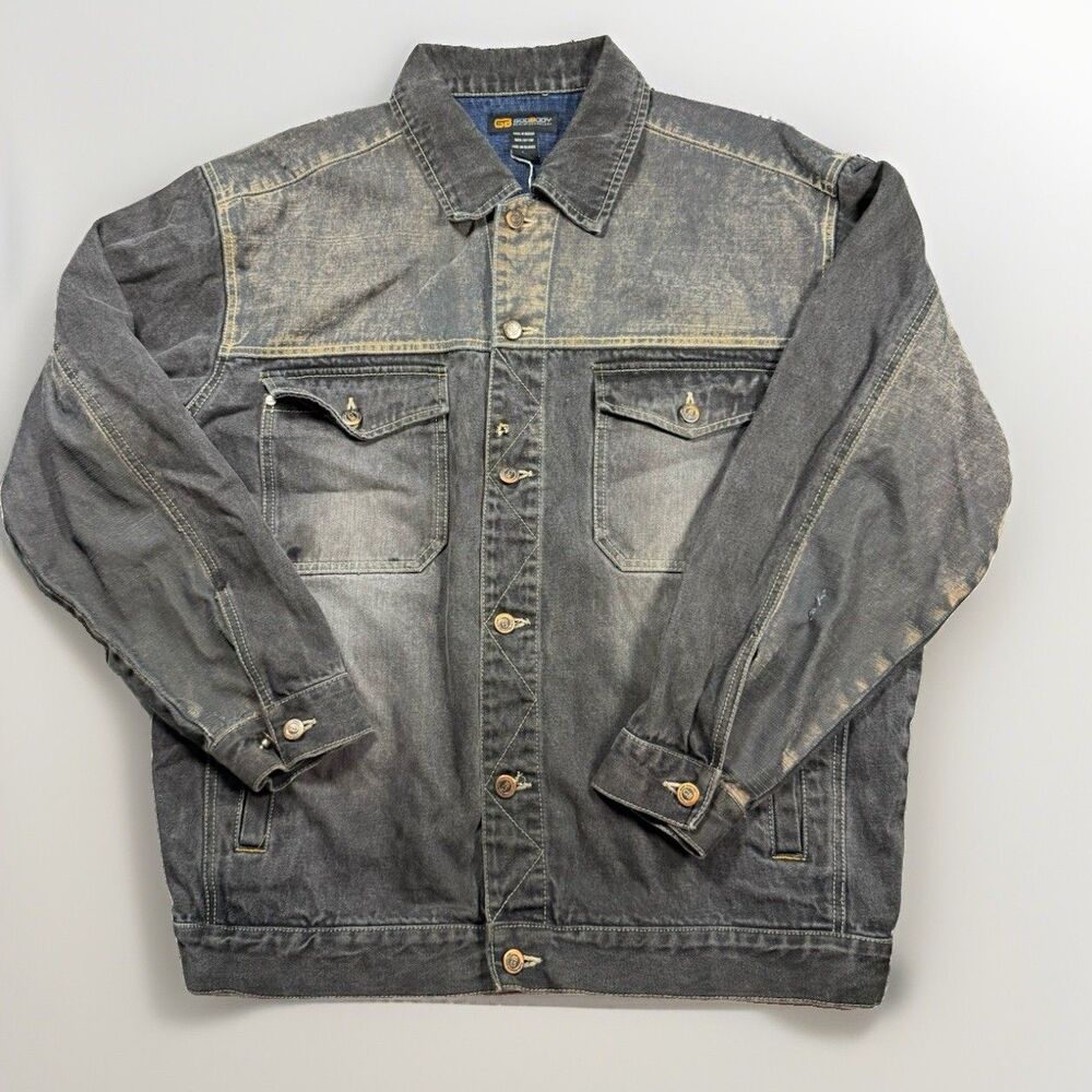 Vintage Godbody Men’s Gray Denim Trucker Jacket L Button Front Pockets Logo